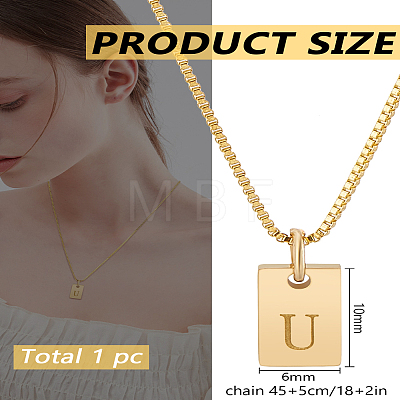 1Pc Stainless Steel Letter Rectangle Pendant Necklaces NJEW-LP0001-34U-G-1