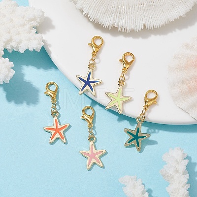 Starfish Alloy Enamel Pendant Decoration HJEW-JM01633-1