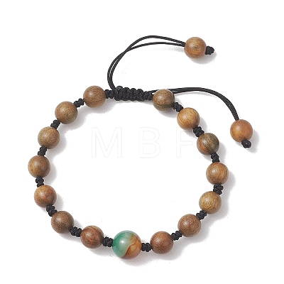 Wood & Natural Peacock Agate Beaded Adjustable Bracelets for Women Men BJEW-TA00733-1