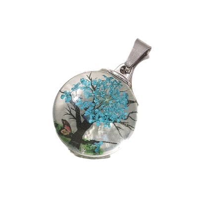 5Pcs Dried Flower Glass Pendants PW-WG2A25C-04-1