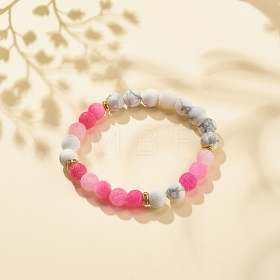 5Pcs 5 Color Natural Weathered Agate(Dyed) & Howlite Round Beaded Stretch Bracelets Set BJEW-JB08087-1