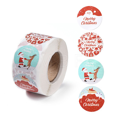 4 Patterns Christmas Round Dot Self Adhesive Paper Stickers Roll X-DIY-A042-03A-1