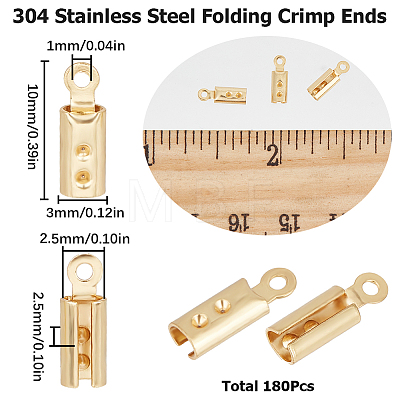 180Pcs 304 Stainless Steel Folding Crimp Ends STAS-SC0005-40A-1