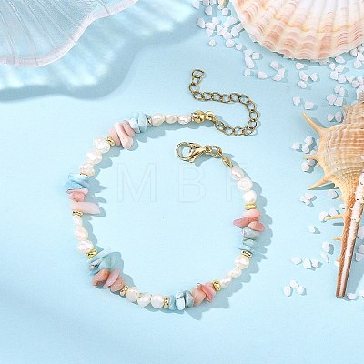 Natural Morganite & Larimar & Cultured Freshwater Pearl Beaded Bracelets for Women BJEW-JB13954-1