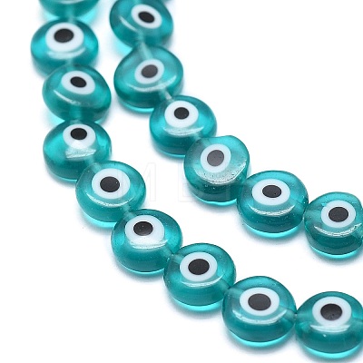 Handmade Evil Eye Lampwork Flat Round Bead Strands LAMP-L058-10mm-11-1