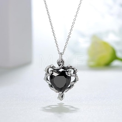 Alloy Jet Rhinestone Gothic Heart Pendant Necklaces FS-WG22DFD-01-1
