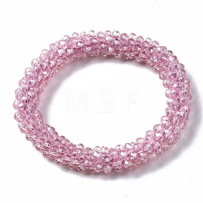 Faceted Transparent Glass Beads Stretch Bracelets BJEW-S144-002C-05-1