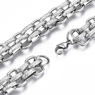 201 Stainless Steel Mesh Chain Bracelet with Leaf Patter for Men Women BJEW-S057-92-1