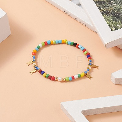 Glass Seed & Natural Pearl Beaded Stretch Bracelet BJEW-JB09268-1