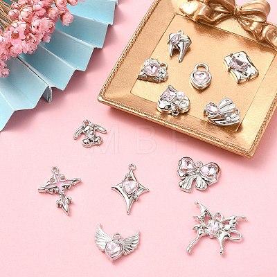 12Pcs 12 Style Rack Plating Alloy with Pink Glass Pendants FIND-YW0003-35-1