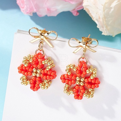 Glass Seed Beads Dangle Stud Earrings EJEW-MZ00702-01-1