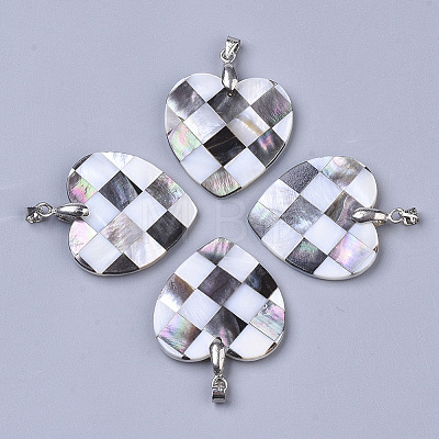 Single-Sided Natural Black Lip Shell and White Shell Pendants SSHEL-N034-09-1