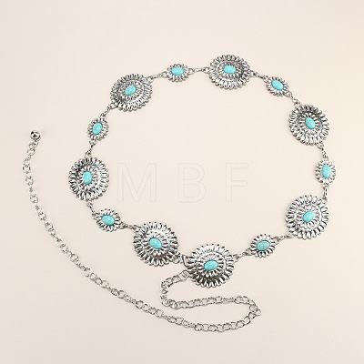 Alloy Pave Synthetic Turquoise Link Chain Belly Chains WG63A0D-09-1