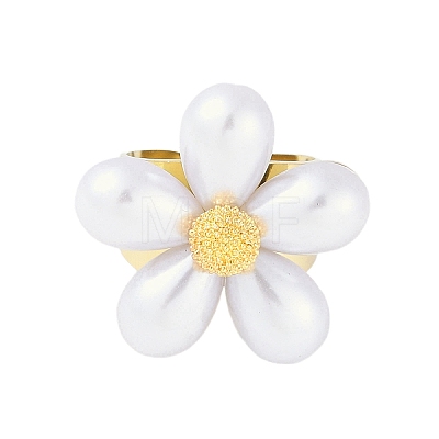 Flower Natural Shell Finger Rings RJEW-H234-02G-1