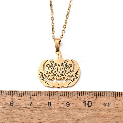 Halloween 304 Stainless Steel Hollow Floral Pumpkin Pendant Cable Chain Necklaces for Men Women NJEW-K308-09G-1