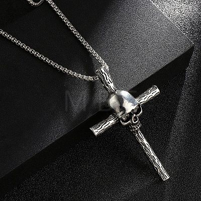 Zinc Alloy Cross Pendant Necklaces NJEW-M211-06A-ASP-1