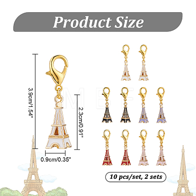 Alloy Enamel 3D Eiffel Tower Pendant Locking Stitch Markers HJEW-PH01866-1