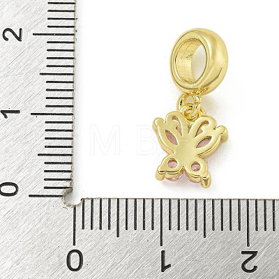 Rack Plating Brass Pave Thistle Cubic Zirconia Butterfly European Dangle Charms KK-Z067-46G-1