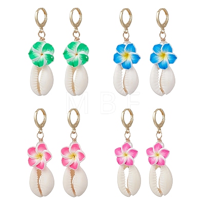 Polymer Clay 3D Flower Hoop Earrings EJEW-JE06968-1