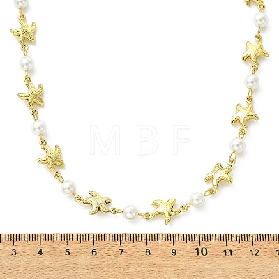 Ocean 304 Stainless Steel Sea Animals Handmade Link Chain Necklaces with White Round Shell Pearl Beads NJEW-JN06097-02-1