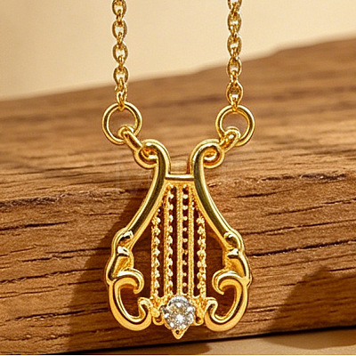 Music Theme Brass Pave Cubic Zirconia Pendant Necklaces for Women WGBB91D-03-1