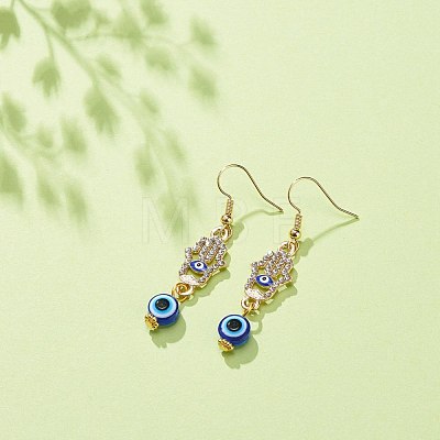 Crystal Rhinestone Dangle Earrings with Enamel Evil Eye EJEW-JE05012-03-1