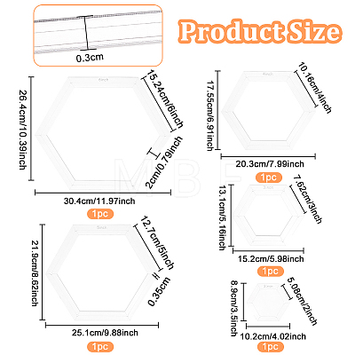 2/3/4/5/6 Inch Hexagon Quilting Template TOOL-WH0002-44-1