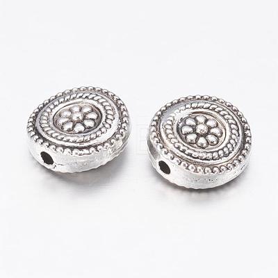 Tibetan Style Alloy Flat Round with Flower Beads X-TIBEB-5686-AS-FF-1
