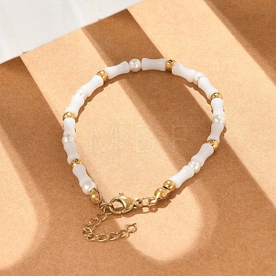 304 Stainless Steel Beaded Bracelets for Women BJEW-M056-08G-01-1