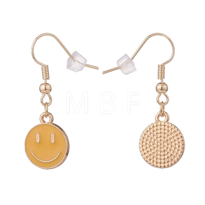 Flat Round with Smiling Face Enamel Dangle Earrings EJEW-JE04860-1