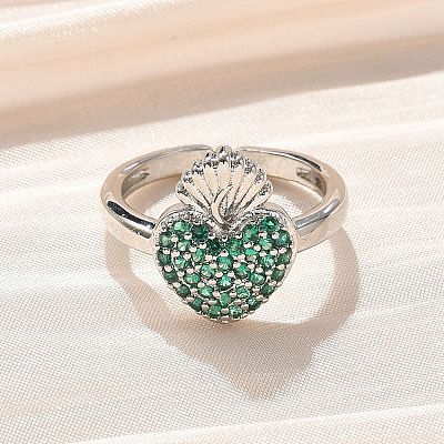 Sacred Heart Brass Micro Pave Cubic Zirconia Cuff Rings for Women RJEW-B117-01P-1