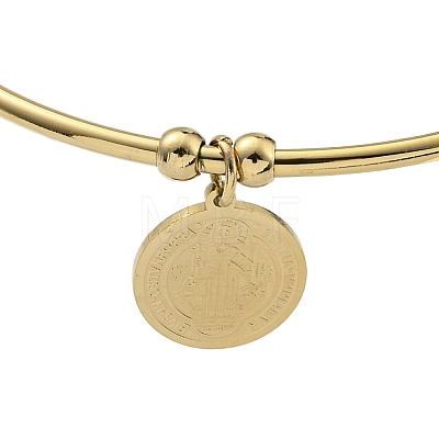 PVD Vacuum Plating 202 Stainless Steel Disc Charm Open Cuff  Bangles for Women BJEW-M317-03G-1