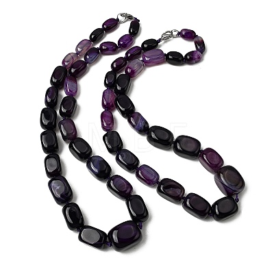 Dyed Natural Agate Cuboid Graduated Beaded Necklaces with Alloy Clasps NJEW-C113-01A-1