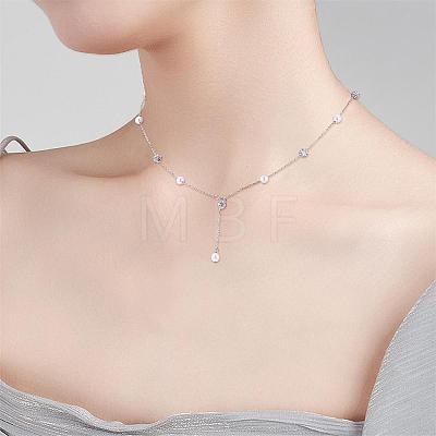 Pearl Necklace for Women Rhodium Plated 925 Sterling Silver Freshwater Pearl Choker Necklace Y Shape Adjustable Length Necklace Jewelry Gifts for Women JN1094A-1