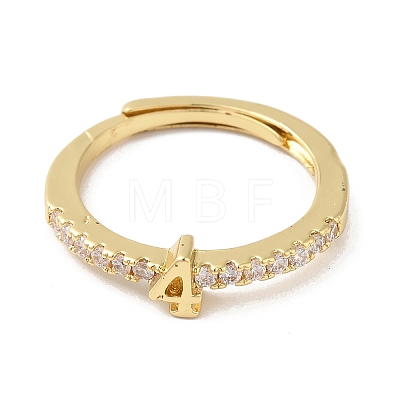 Rack Plating Brass Clear Cubic Zirconia Number 4 Adjustable Rings for Women RJEW-S407-09G-04-1