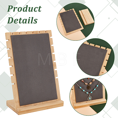 Wooden Slant Back Necklace Organizer Display Stands with Velvet Mat AJEW-WH0471-130A-1