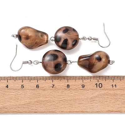Leopard Print Acrylic with 304 Stainless Steel Dangle Earrings EJEW-Z171-01P-1