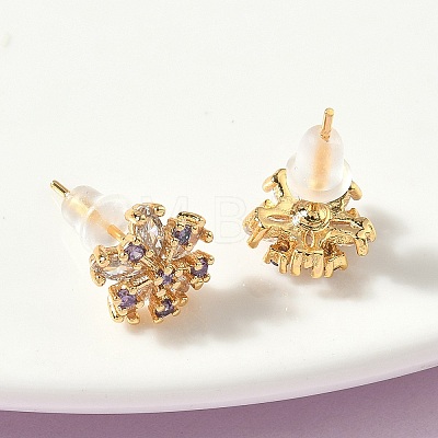 Snowflake Brass Micro Pave Cubic Zirconia Stud Earrings EJEW-Z152-02G-01-1