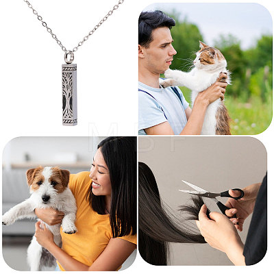 304 Stainless Steel Rectangle with Tree of Life Pendant Urn Ashes Necklaces NJEW-WH0036-030P-1