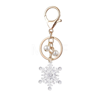 Snowflake Acrylic with Glass Pearl Bead Pendant Keychain KEYC-JKC00881-1