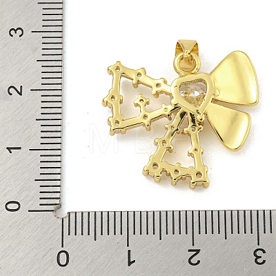 Bowknot Rack Plating Brass Clear Cubic Zirconia Pendants KK-Z053-14G-01-1