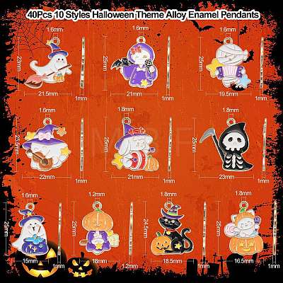 40Pcs 10 Styles Halloween Theme Alloy Enamel Pendants ENAM-CJ0004-77-1