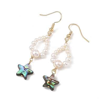 Shell Pearl & Abalone Shell/Paua Shell Beads Dangle Earrings EJEW-JE07314-1