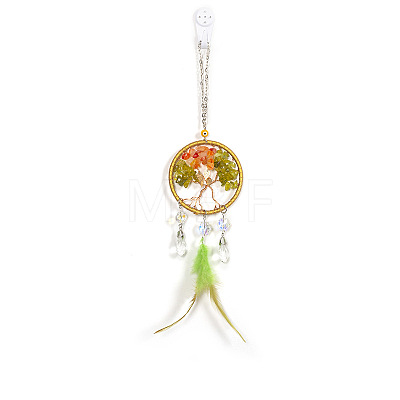 Natural Gemstone Chips Tree of Life Pendant Decorations PW-WG75827-01-1