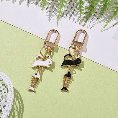 Cat & Fishbone Alloy Enamel Charms Pendants Decoration KEYC-JKC00430-1