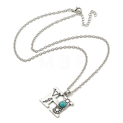 Letter A~Z Antique Silver Plated Alloy with Synthetic Turquoise Pendant Necklaces NJEW-G080-01H-1
