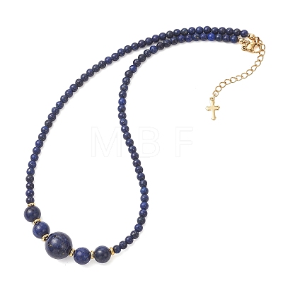 Natural Lapis Lazuli Round Graduated Beaded Necklaces NJEW-JN05654-02-1