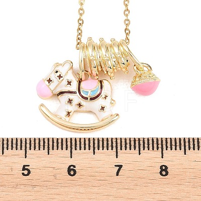 304 Stainless Steel Enamel Pink Coin Horse Pendant Necklaces for Women NJEW-K306-01G-1