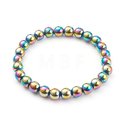 Non-magnetic Synthetic Hematite Beads Stretch Bracelets BJEW-JB05926-1