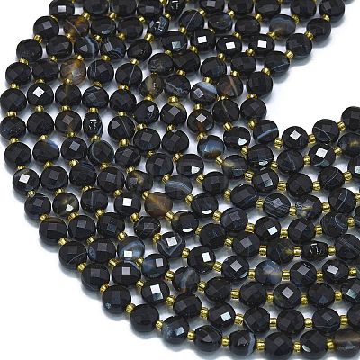 Natural Black Banded Agate(Dyed & Heated) Beads Strands G-K389-B20-01-1